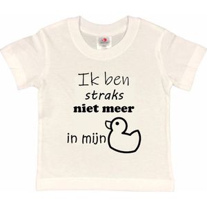Shirt Aankondiging zwangerschap ""Ik ben straks niet meer in mijn eendje | korte mouw | wit/zwart | maat 122/128 zwangerschap aankondiging bekendmaking