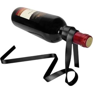 Megatopper - Lint Wijnfleshouder - Zwevende Fleshouder - Optische Illusie - Lint Design - Geschikt voor Iedere Fles - Origineel Cadeau - 38 × 12,5 × 15 cm - Zwart