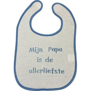 La Petite Couronne Slabber Slabbetje Slab Geborduurd ""Mijn papa is de allerliefste"" Unisex Katoen Wit/blauw Maat 24 x 36 Cm