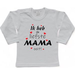 T-shirt Kinderen ""Ik heb de liefste mama ooit!"" Moederdag | lange mouw | Wit/rood/zwart | maat 56
