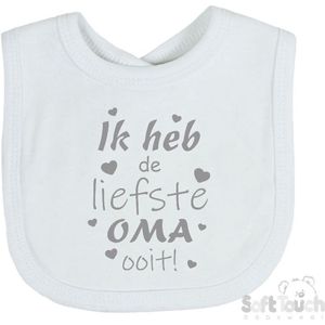 Soft Touch Slabber Slabbetje Slab ""Ik heb de liefste Oma ooit!"" Moederdag Unisex Katoen Wit/grijs Maat 33x22 Cm