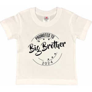 Shirt Aankondiging zwangerschap Promoted to Big Brother 2026 | korte mouw | Wit/zwart | maat 134/140 zwangerschap aankondiging bekendmaking Baby big bro brother