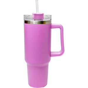 Drinkfles met handvat en rietje - tumbler - fuchsia - drinkbeker - 1.2 liter - bekend van TikTok - thermosbeker - thermosfles - travel mug - influencer - cadeau