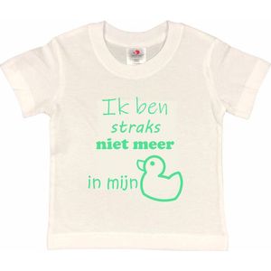 Shirt Aankondiging zwangerschap ""Ik ben straks niet meer in mijn eendje | korte mouw | wit/mint | maat 86/92 zwangerschap aankondiging bekendmaking