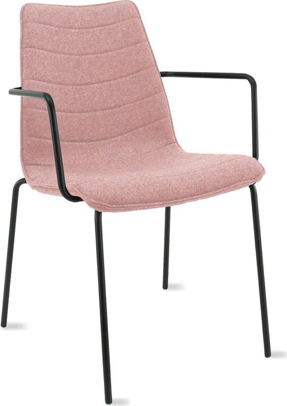 Workliving Verona Eetkamerstoel / Vergaderstoel - Met Armleuningen - Wolvilt Fenice 152 zachtroze - frame zwart