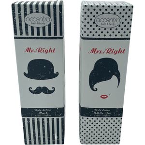 Mrs & Mr Right Bodylotion - cadeauset voor Kerstmis - verjaardag - verlovingscadeau - trouwdag - Valentijn .
