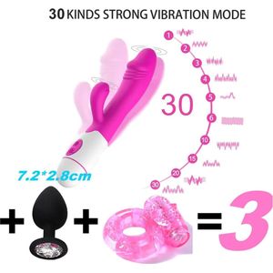 3 Stks/set 30 snelheid konijn vibrator Siliconen Clit Clitoris Clitoris Seksspeeltje G Spot Dual Motor Vibrators voor vrouwen & koppels