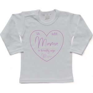 T-shirt Kinderen ""De liefste mama is toevallig mijn mama"" Moederdag | lange mouw | Wit/lila | maat 98