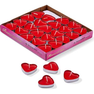 Rode Hartvormige Theelichtjes voor Bruiloften, Valentijnsdag, Decoraties & Feestjes (3,8cm) - Romantisch & Niet Geurend