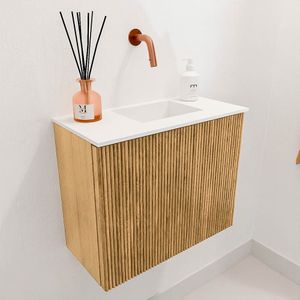 Mondiaz - JOYA - Toiletmeubel - Oak - Wastafel FAYE - Rechts Zonder Kraangat - Talc