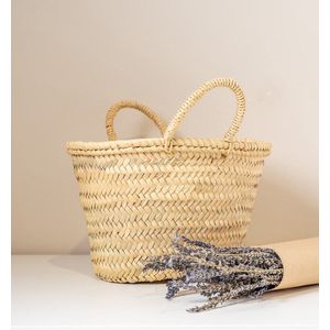 Boodschappen tas - Riet - medium - large - strandtas - opberger - palmbladeren - kort handvat - decoratie - Franse tas - mand - mand woonkamer - marrokaanse mand - Vakantietas