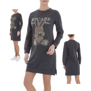 Sweat jurk strass steentjes grijs L/XL