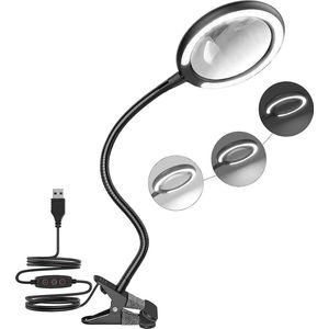 Loeplamp met LED Verlichting - Vergrootglas 3x - Dimbaar - Flexibele Zwanenhals - Bureaulamp - Tafellamp - Werklamp Looplamp - Leeslamp - Diamond Painting - Borduren - Solderen - incl. USB-stekker