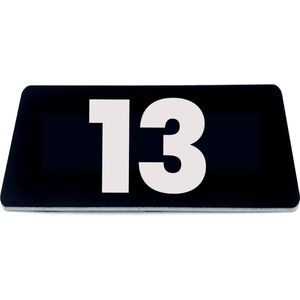 Nummerplaatje 13 - 80 x 50 x 1,6 mm - Zwart/wit - incl. 3M-tape | Nummerbordje - Deur en kamernummer - brievenbusnummers - Gratis verzending - 5 jaar garantie | Gratis Verzending