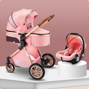 Luxe Multifunctionele 3-in-1 Combi Kinderwagen - Kwalitatieve Buggy - Buggy's - Opklapbare Wandelwagen - Incl. Autostoel - Pink - Roze