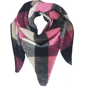 Zachte wintersjaal driehoeksjaal dames sjaal ruit pink wolwit zwart