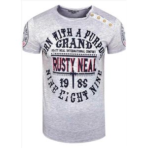 Rusty Neal - Heren T-Shirt - Grijs - Zachte Stof - Italianstyle