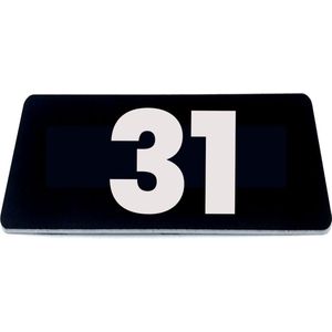 Nummerplaatje 31 - 80 x 50 x 1,6 mm - Zwart/wit - incl. 3M-tape | Nummerbordje - Deur en kamernummer - brievenbusnummers - Gratis verzending - 5 jaar garantie | Gratis Verzending