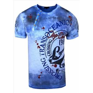 Rusty Neal - Heren T-Shirt - Blauw - Zachte Stof - Italianstyle