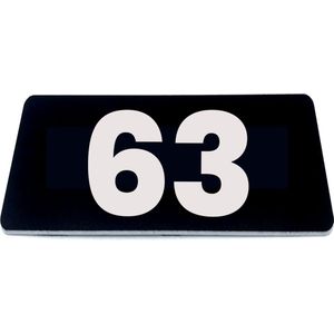 Nummerplaatje 63 - 80 x 50 x 1,6 mm - Zwart/wit - incl. 3M-tape | Nummerbordje - Deur en kamernummer - brievenbusnummers - Gratis verzending - 5 jaar garantie | Gratis Verzending
