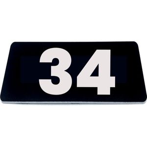 Nummerplaatje 34 - 80 x 50 x 1,6 mm - Zwart/wit - incl. 3M-tape | Nummerbordje - Deur en kamernummer - brievenbusnummers - Gratis verzending - 5 jaar garantie | Gratis Verzending