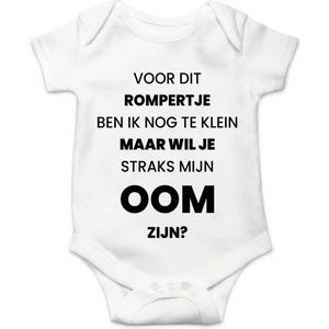 Soft Touch Rompertje met Tekst - Wil je mijn oom zijn? - Zwart | Baby rompertje met leuke tekst | | kraamcadeau | 0 tot 3 maanden | GRATIS verzending