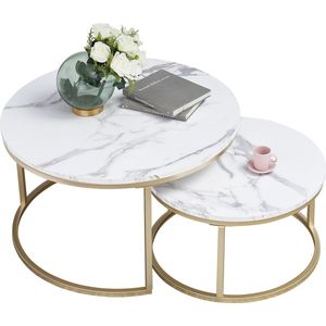 Salontafels - Salontafels rond - 2 in 1 - Hoge Kwaliteit - Salontafel marmer - Metaal - 80 x 45 Cm