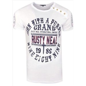 Rusty Neal - Heren T-Shirt - Wit - Zachte Stof