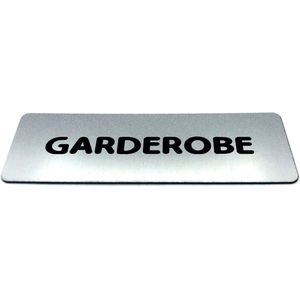 Deurbordje RVS-Look met tekst garderobe - Ronde letter - Formaat 150 mm x 50 mm x 1,6 mm - Zelfklevend | Luxe uitstraling | Geborstelde RVS-look toplaag | Gratis Verzending | Namengigant
