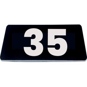 Nummerplaatje 35 - 80 x 50 x 1,6 mm - Zwart/wit - incl. 3M-tape | Nummerbordje - Deur en kamernummer - brievenbusnummers - Gratis verzending - 5 jaar garantie | Gratis Verzending