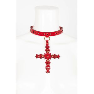 Fraulein Kink - Bianco Rosso & Nero - Cross Halsband
