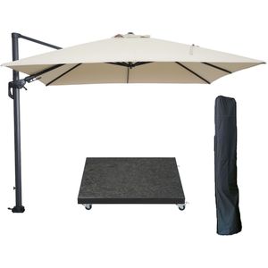 Garden Impressions Hawaii zweefparasol 300x300 cm carbon black / ecru met 90kg royal antraciet parasolvoet en parasolhoes