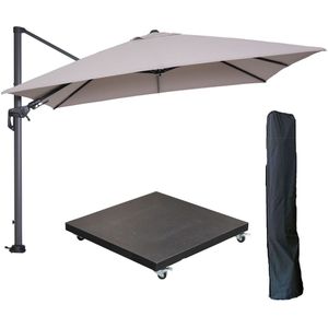 Garden Impressions Hawaii zweefparasol 300x300 cm carbon black / zand met 90kg verrijdbare parasolvoet en parasolhoes