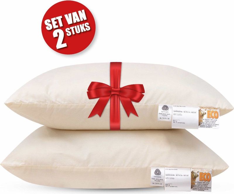 Terschellinger Hoofdkussen - Set van 2 stuks - IWS gecertificeerd Wol - Zacht/Medium - 60x70cm