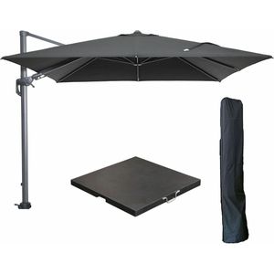 Garden Impressions Hawaii zweefparasol 300x300 cm carbon black / zwart met 90kg black polished parasolvoet en parasolhoes