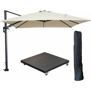 Garden Impressions - Hawaii - Zweefparasol - Carbon Black - Ecru - 300x300 cm - Inclusief Parasolvoet en Hoes