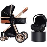 Luxe Kinderwagen 3 in 1 - Wandelwagen - Kinderwagen - Met Autostoel - Kinderwagen Maxi Cosi – Buggy 3 in 1 - Zwart