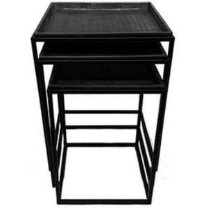 Tafel  - bijzettafel - salontafel  - set van 3 - massief zwart - vierkante tafel - tinachtig blad - 42 x 42 cm