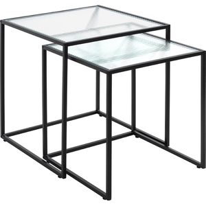Set bijzettafels | Zwart  | Staal | Gegolfd Glas | Vierkant |40x44x40cm