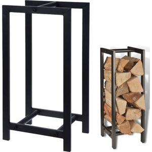 Houtopslag Rek - Brandhoutrek - Hout Opslag - Houtrek - Houtmand - Zwart - Perfect voor bij de Haard - 30x22x59cm