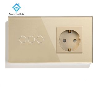 SmartinHuis - 3x1 polig (wisselschakelaar) met stopcontact - Goud