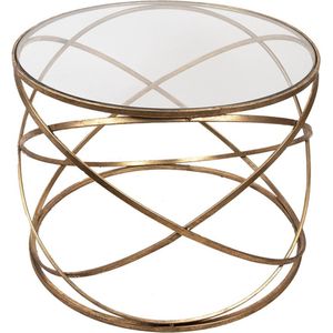 Bijzettafel Ø 65x49 cm Goudkleurig Ijzer Glas Rond Side table Tafeltje Plantentafeltje