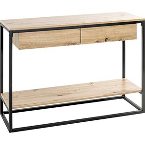 Wandconsole | Eiken-dekor| Staal | Zwart | 2-lades | 100x75x35cm