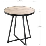 Bijzettafel| Blank Eiken decor | Zwart Staal | Industrieel | Rond| 48x52x48cm