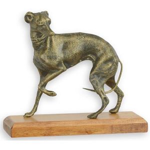 Gietijzeren beeld - Greyhound hond - Houten voet - 15,7 cm hoog