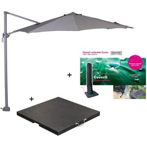 Garden Impressions Hawaii zweefparasol S Ø300 - donker grijs/licht grijs met 80 kg parasolvoet en parasolhoes