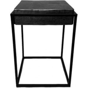 Tafel  - bijzettafel vierkant  - robuust zwart - tinachtig blad - 41 x 41 cm