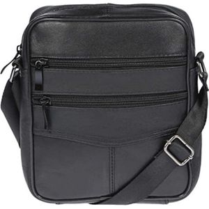 Fana Bags - Kleine Leren schoudertas heren - Platte heren tas - Veel vakken - Crossbody tas heren leder - Nektas heren zwart