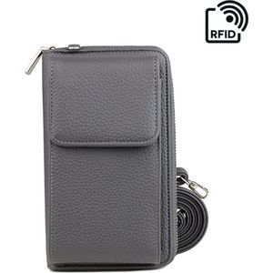 Portemonnee tasje met schouderband grijs -telefoontasje dames anti-skim RFID - schoudertas - clutch - festival tas - Portemonnee voor mobiel