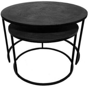 Tafel  - bijzettafel - salontafel  - set van 2 - massief zwart  -  rond 58cm